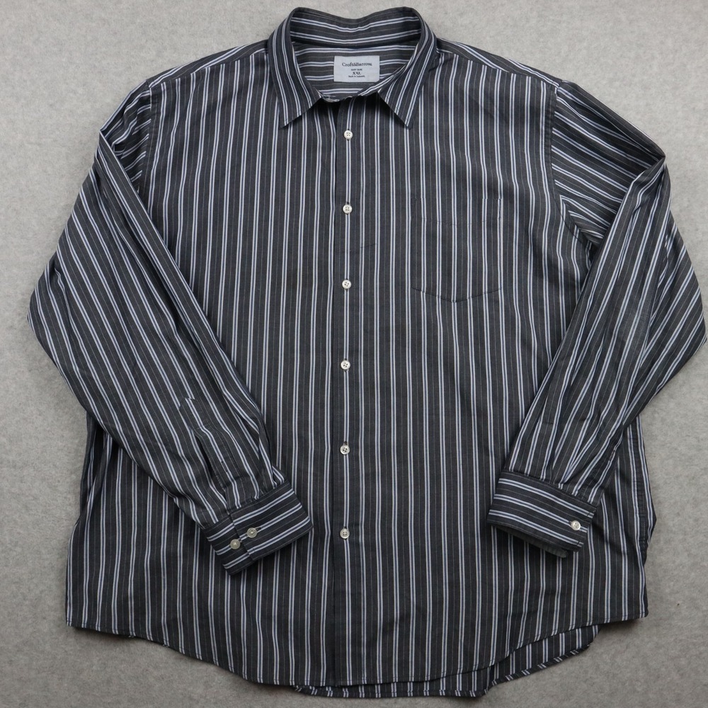 Croft & Barrow Shirt Mens 2XL XXL Easy Care Button Up Gray Striped Long Sleeve
